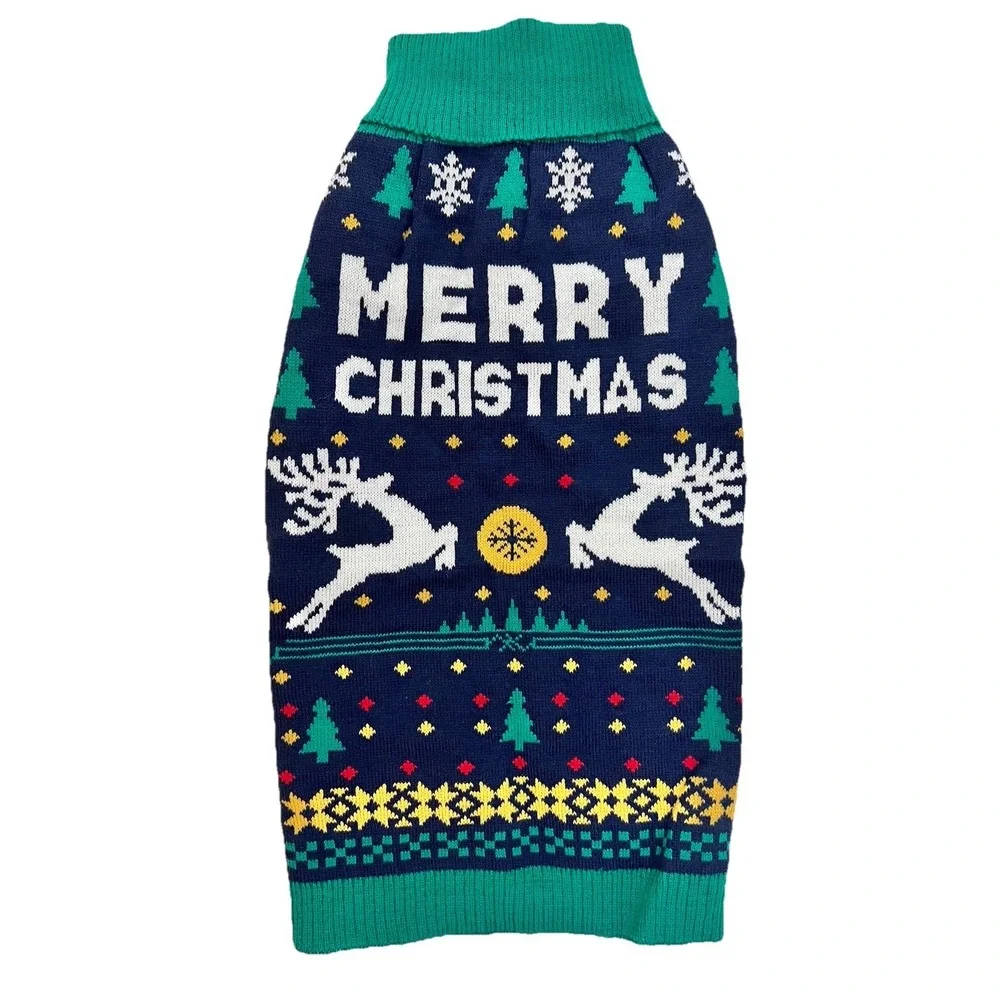 Merry Christmas Dog Sweater XL Reindeer Snowflake Winter Clothing Pet Supplies
